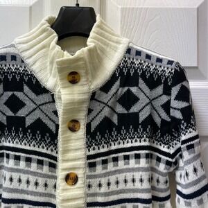Men's Medium Fair Isle Shawl Collar Tortoiseshell Button Front Cardigan Sweater‎